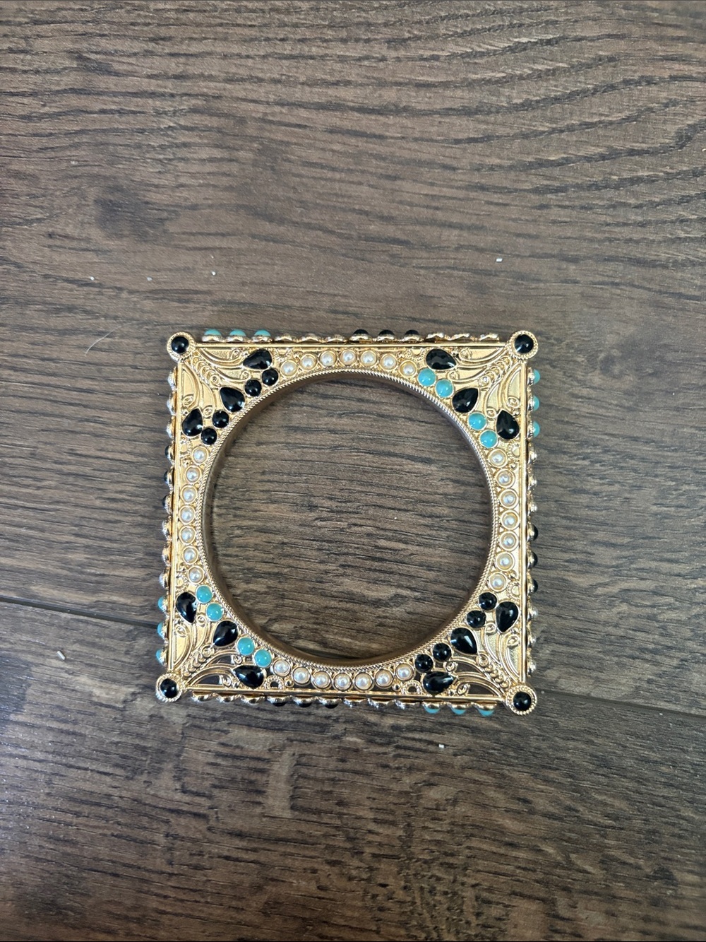 Jewelmint Gold Jeweled Square bracelet with Turquoise and Black Accents
